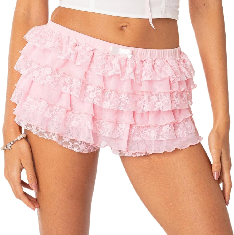 NUFIWI Women Lolita Bloomers Ruffle Shorts Lace Cute Pumpkin Pants Sexy Boyshorts Layered Y2k Min... | Amazon (US)