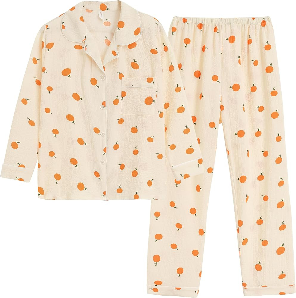 Vopmocld Big Girls Button Down Pajama Sets Crepe Soft Lapel Shirt Sleepwear Printed Lounge Set Lo... | Amazon (US)