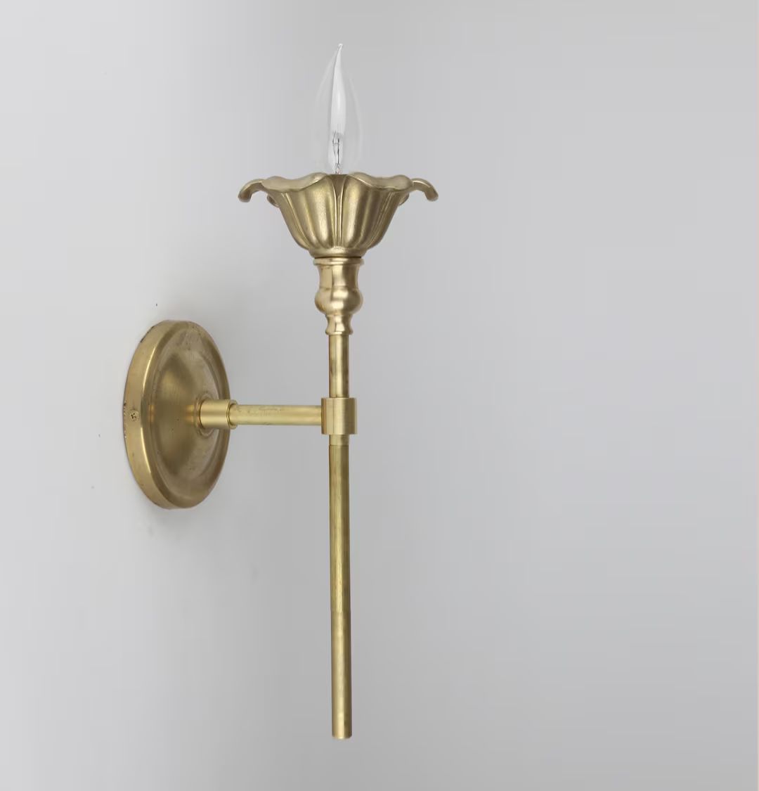 Wall Sconce Light, Brass Wall Sconce Light, Vanity Light, Casting Canopy Brass Light, Brass Flowe... | Etsy (US)