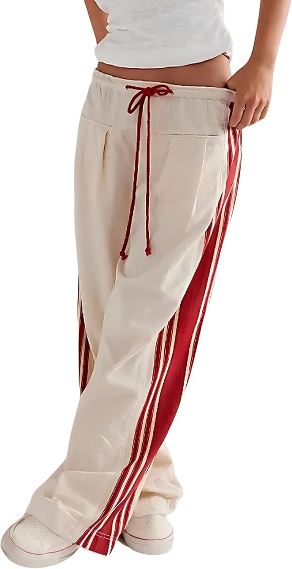 Hongsui Women's Wide Leg Pants Drawstring High Rise Side Striped Slouchy Palazzo Pants with Pocke... | Amazon (US)