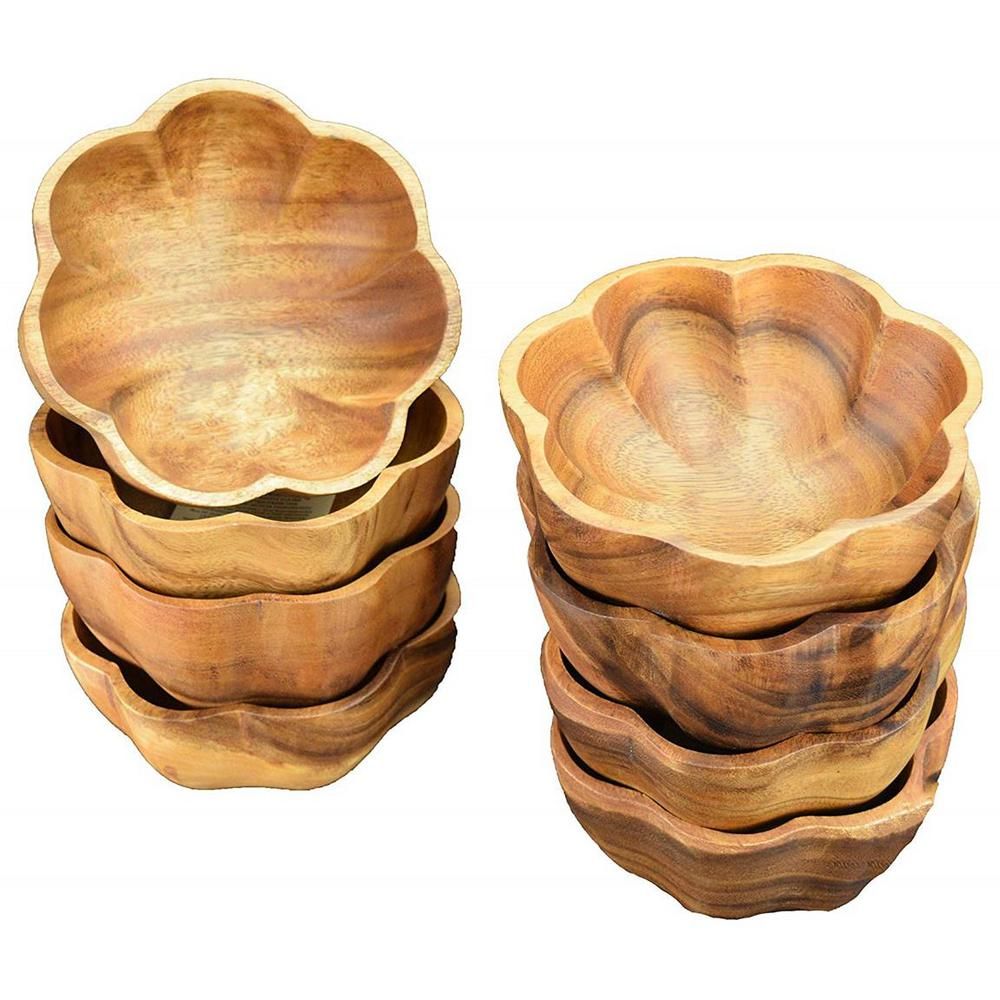 Natural 6 in. Wooden Flared Salad Bowl (Set of 8) | The Home Depot