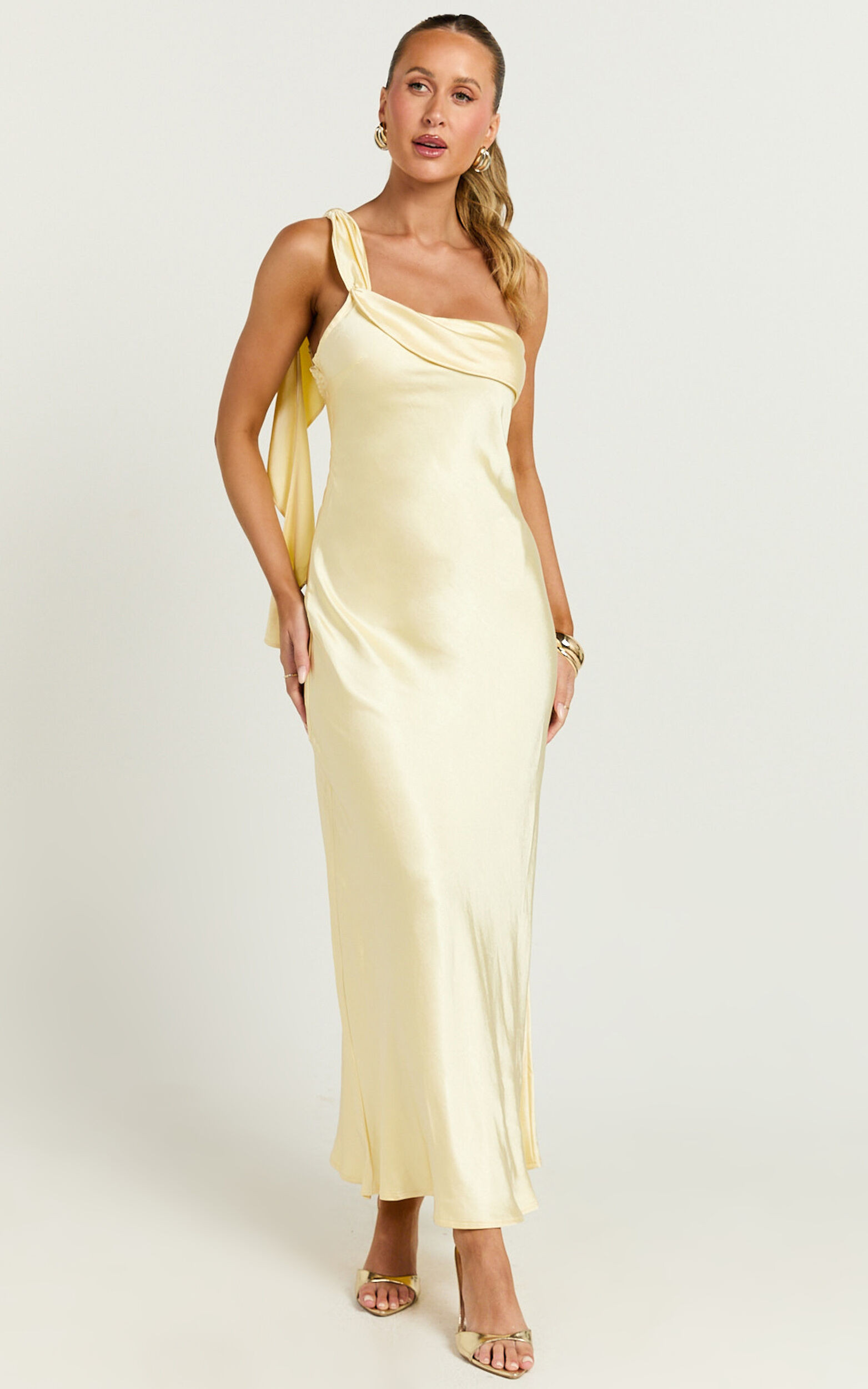Calix Midi Dress - One shoulder Slip dress in Butter | Showpo (US, UK & Europe)