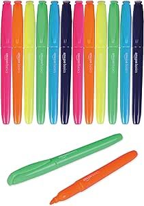 Amazon Basics Chisel Tip, Fluorescent Ink Highlighters, Assorted Colors - Pack of 12 | Amazon (US)