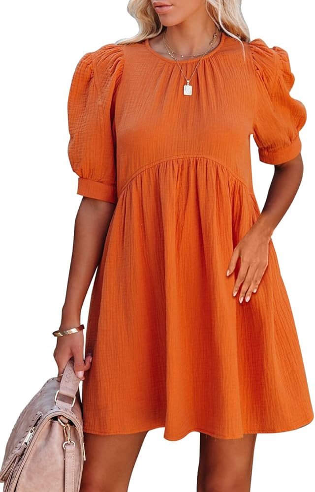 TAMEYA Womens Summer Casual Dresses, Cute Short Puff Sleeve Mini Dresses, Loose Babydoll Dresses ... | Amazon (US)
