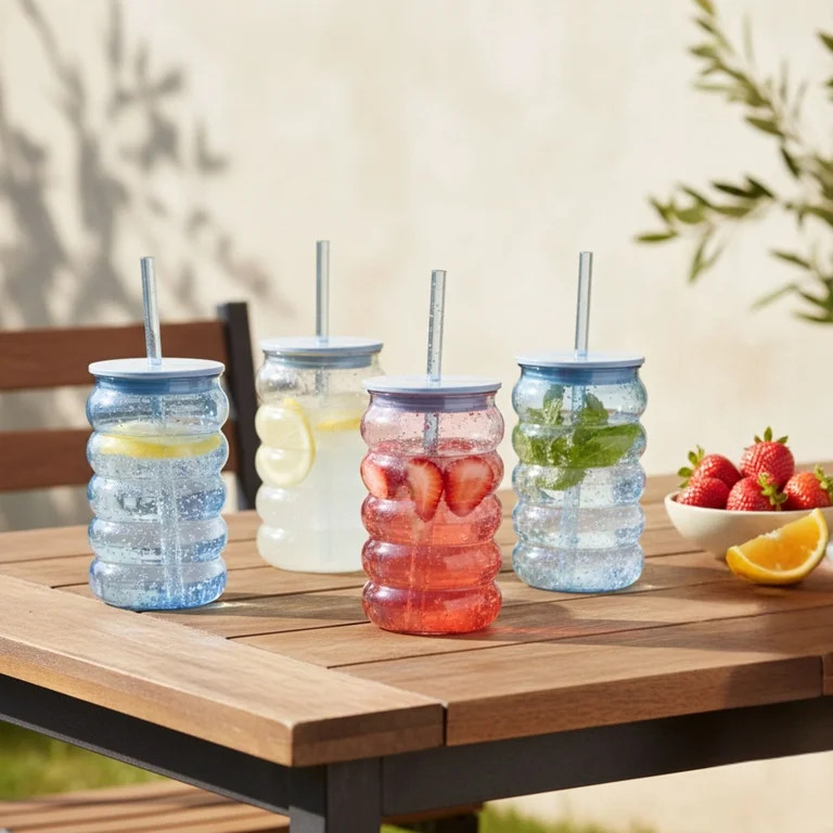 Just Feed Me by Jessie James Decker 4-Piece 18oz Bubble-Ribbed Tumbler with Straw, Blue | Walmart (US)