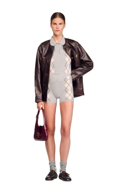 SANDRO Diamond-pattern knit shorts in Grey at Nordstrom, Size 40 Eu | Nordstrom