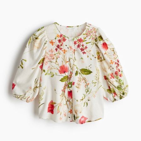 Floral puff sleeve linen blouse 

#LTKfindsunder50 #LTKSeasonal #LTKstyletip