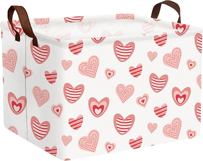 Valentines Day Basket Large Foldable Heart Shaped Storage Box for Gifts Kids Empty Storage Bins R... | Amazon (US)
