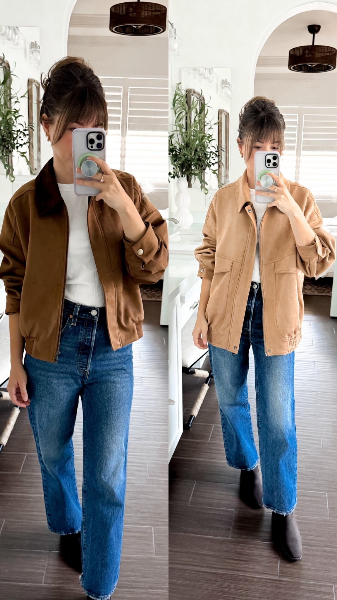 Suede jackets I’ve tried on recently 
Left Is a small (my fave) 
Right small (xs would be better ) 



#LTKSeasonal #LTKStyleTip #LTKPetite