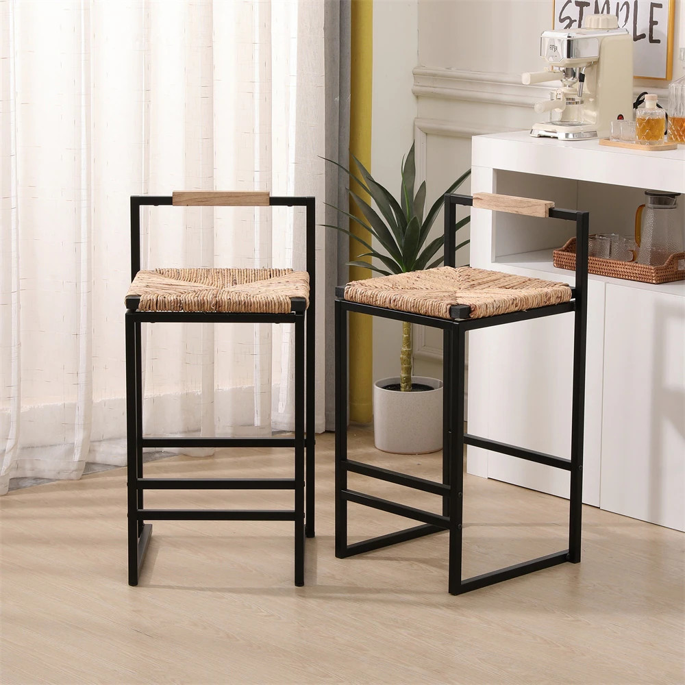 Water Hyacinth Woven Bar Stools with Back Counter Height (Set of 2) | Bed Bath & Beyond