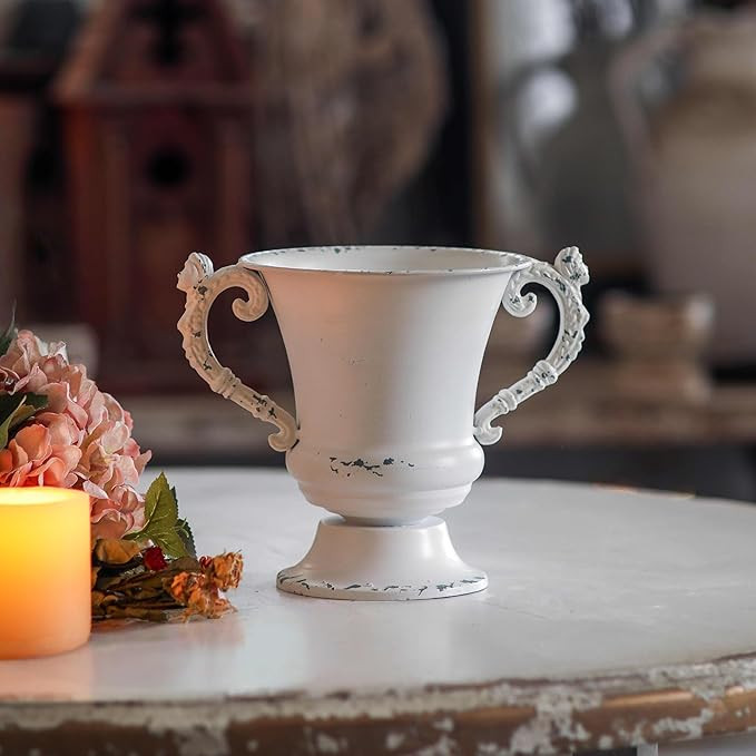 SOFE Distressed White Metal Vase, Decorative Rustic Flower Vase for Wedding Home Decor, 7 Inch Ta... | Amazon (US)