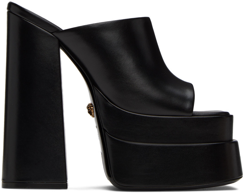 Versace Black Platform Heeled Sandals | SSENSE