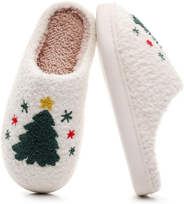 Menore Christmas Reindeer Slippers for Womens Mens Plush Warm Santa Claus Slippers Fuzzy House Sl... | Amazon (US)