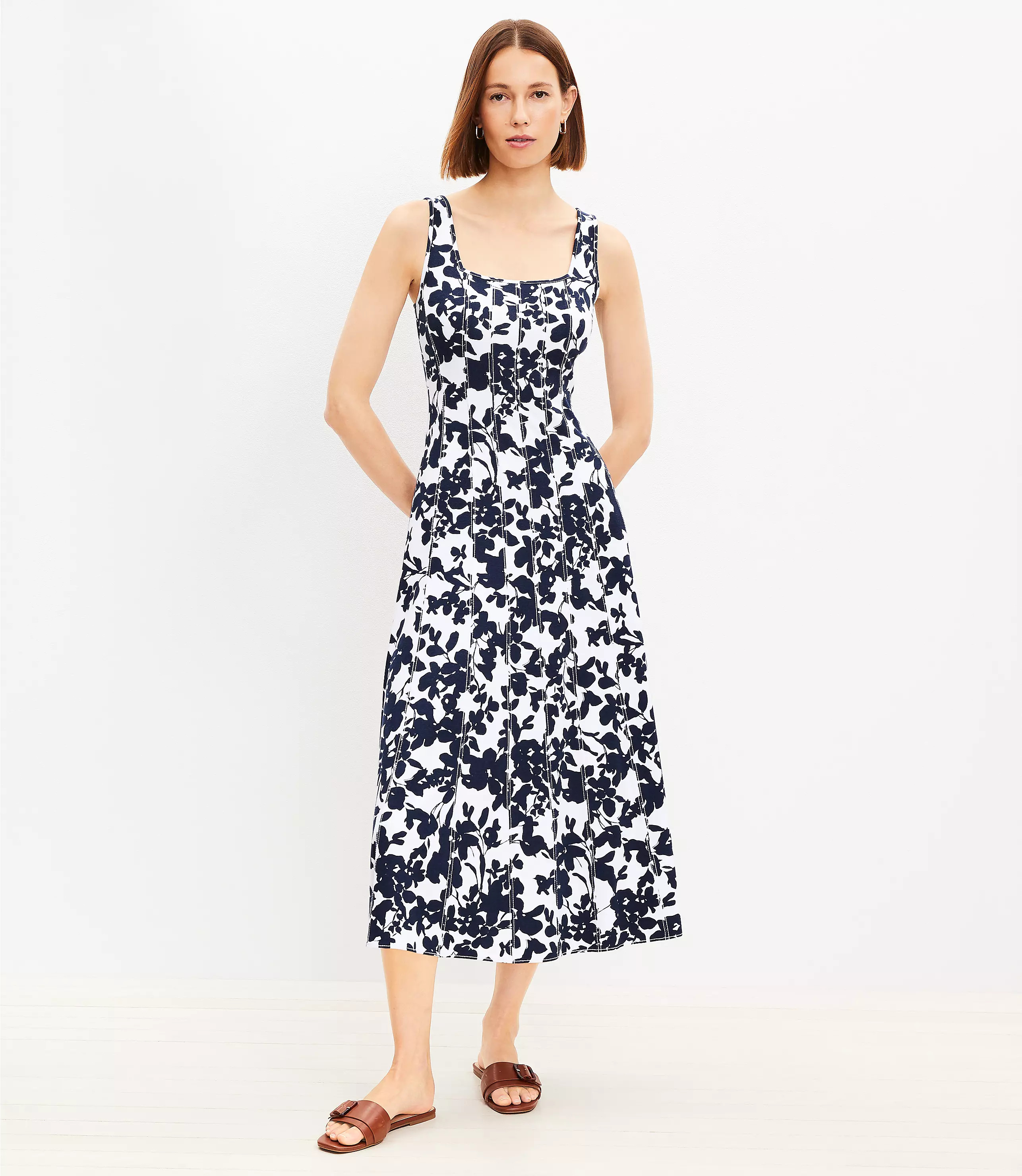 Petite Forget Me Not Ponte Seamed Flare Midi Dress | LOFT