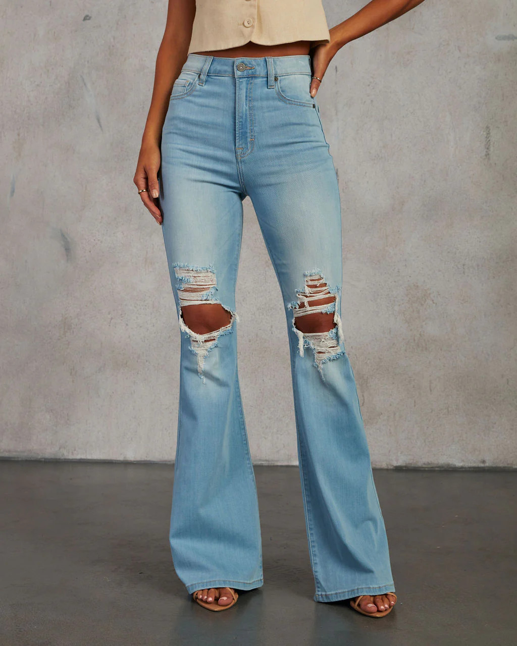 Bradly High Waisted Distressed Flare Denim Pants | VICI