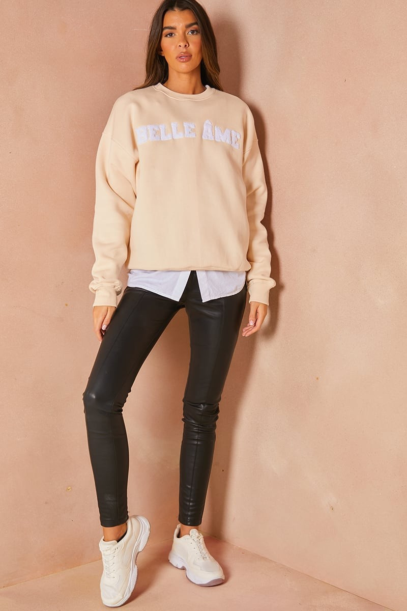 LORNA LUXE OFF WHITE TEDDY BORG 'BELLE AME' APPLIQUE OVERSIZED SWEATSHIRT | In The Style (UK)