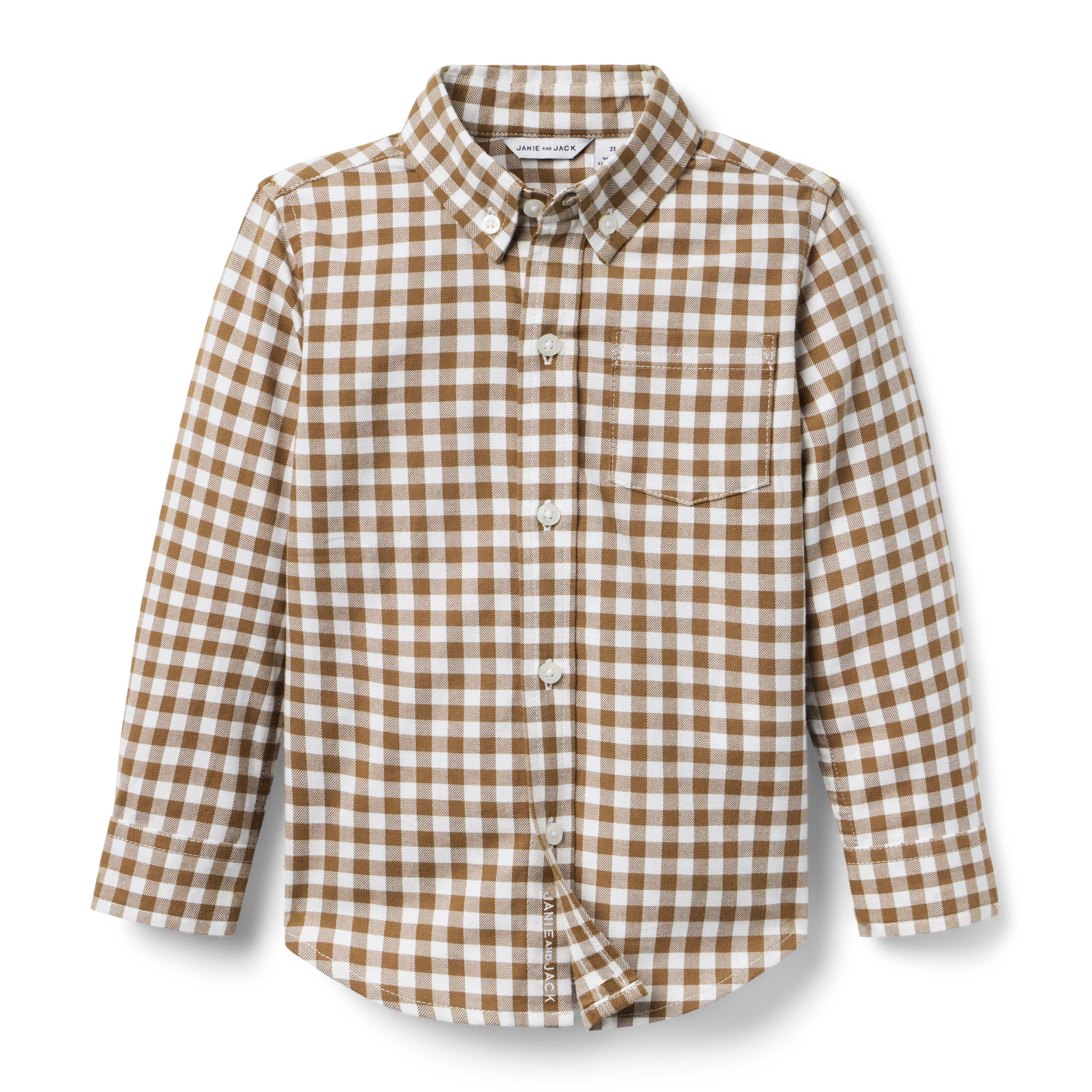 Janie and Jack | Gingham Flannel Shirt - Brown / 18-24m | Janie and Jack