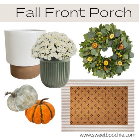 Fall front porch inspiration. Faux pumpkins, outdoor rug, citrus wreath, outdoor planters 

#LTKSeasonal #LTKHalloween #LTKhome