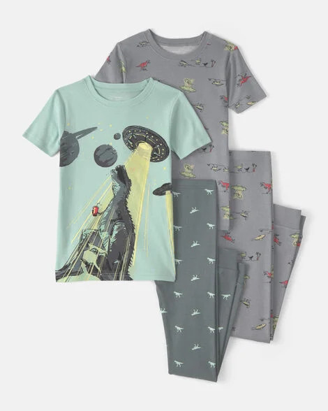 Boys Dinosaur 100% Cotton Snug Fit 4-Piece Pajama Set - Green/Grey | Carter's Inc