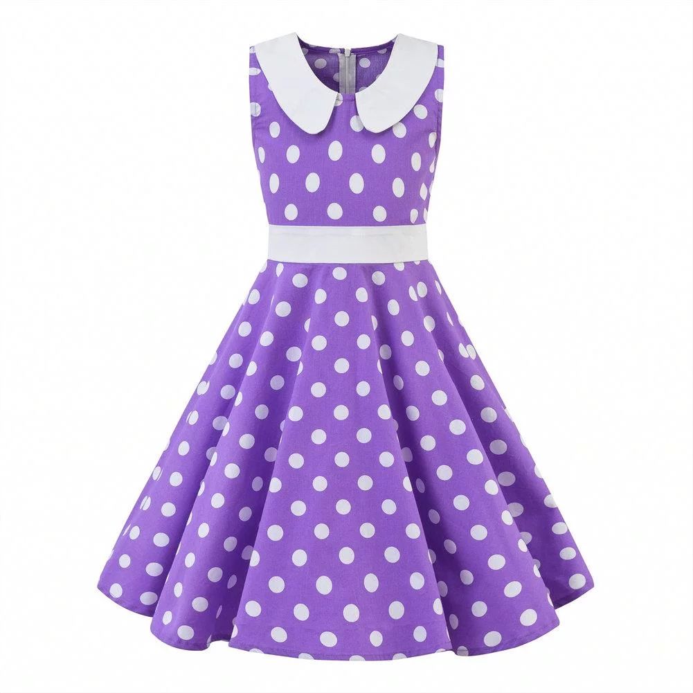 FYMNSI Kids Girls Polka Dot Dress Vintage 50's Girls Dress Retro Doll Collar Swing Dresses Sleeve... | Walmart (US)