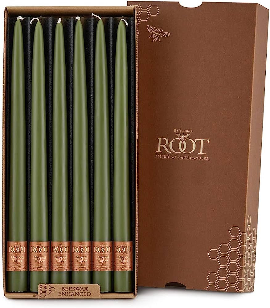 Root Candles Smooth Hand-Dipped 12-Inch Dinner Candles, 12-Count, Dark Olive | Amazon (US)