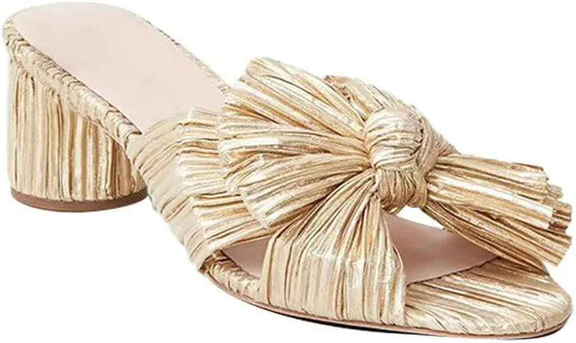 Mikarka Women's Pleated Knotted Mule Slides Sandals Open Toe Slip On Chunky Heels Sandals Bridal ... | Amazon (US)