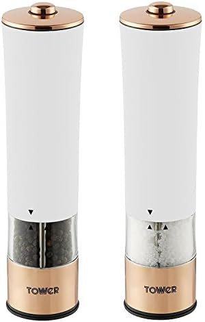 Tower T847003RW Electric Salt and Pepper Mills, Stainless Steel, White, 5.6 x 5.6 x 22.5 cm | Amazon (UK)