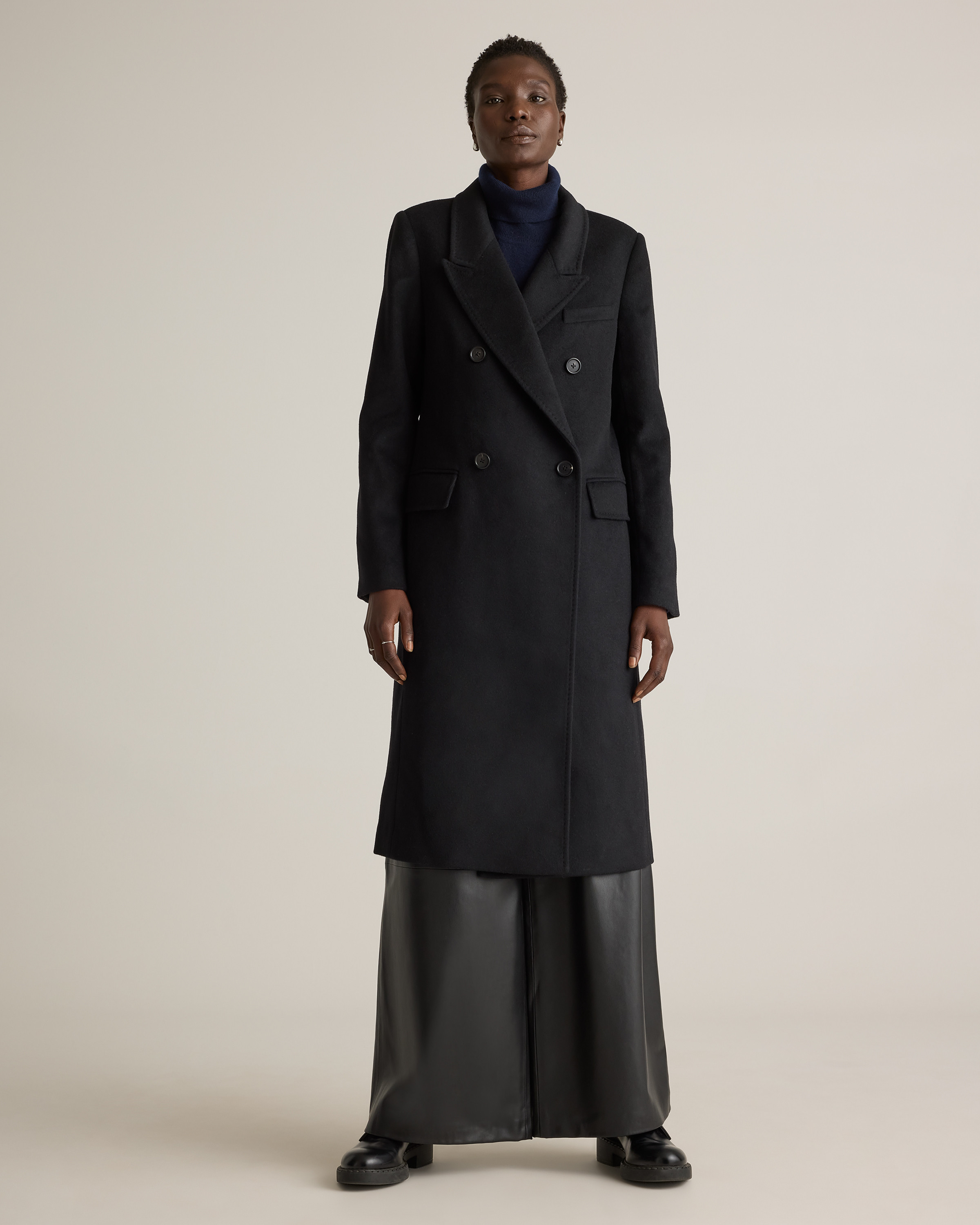 Quince | Women's Italian Wool Double-Breasted Coat in Black, Size Medium, Wool/Nylon | Quince