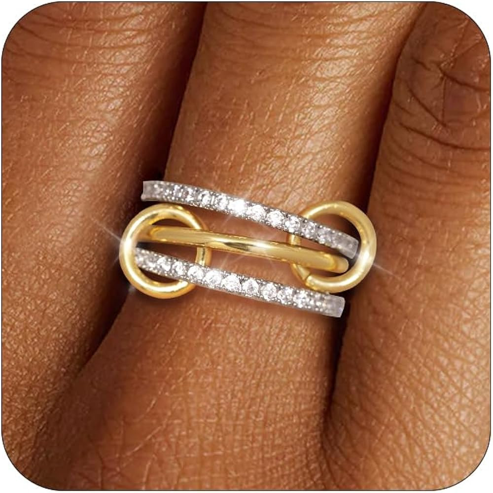 TLY Stackable Gold Rings for Women 18K Gold Plated Interlocking Ring Stack Set Gold Silver Mixed ... | Amazon (US)