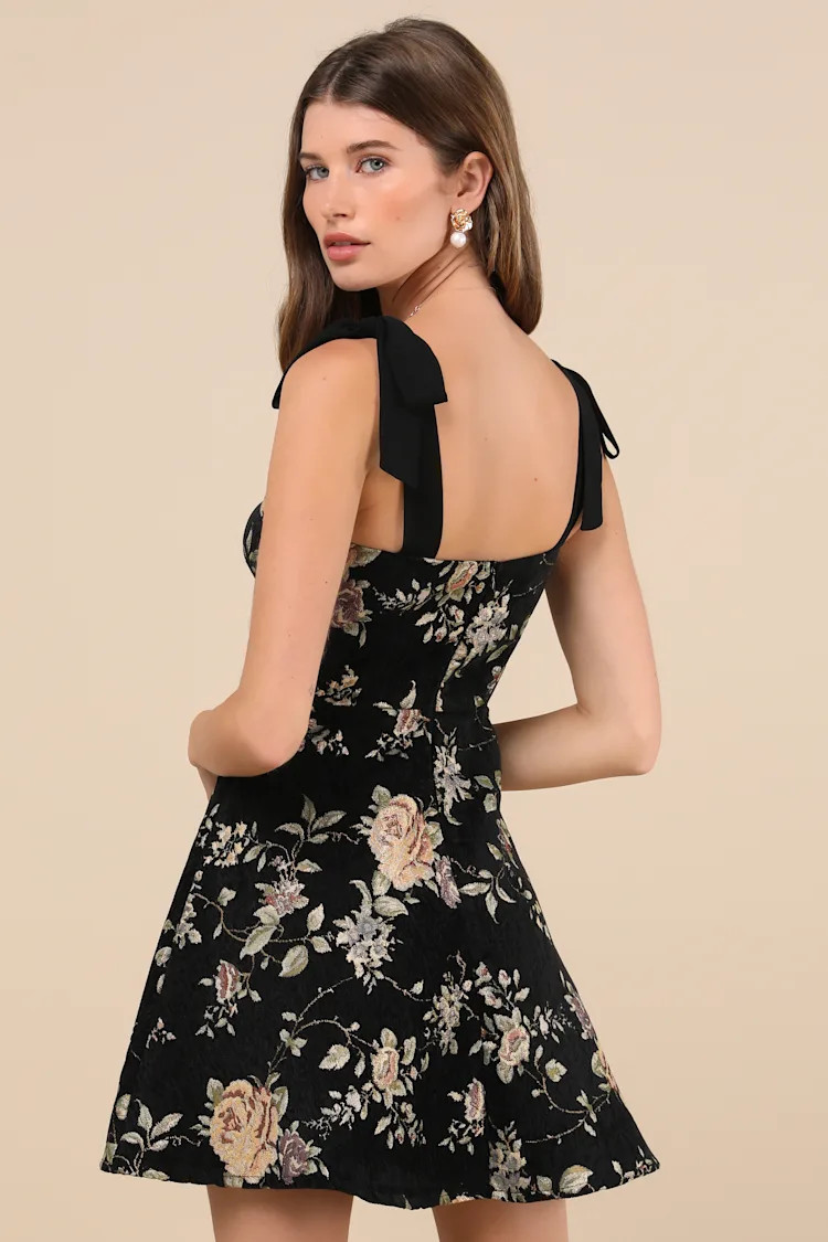 Exceptional Black Floral Tie-Strap Mini Dress | Lulus