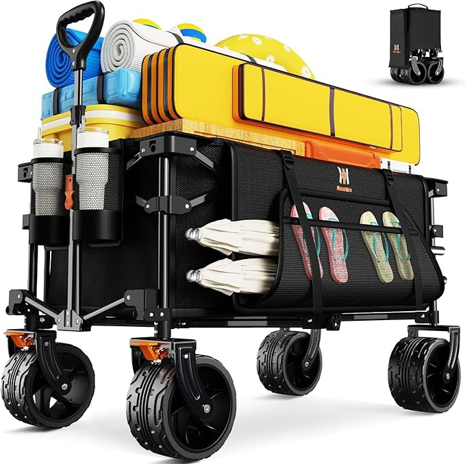 Navatiee Big Wheels Collapsible Wagon Cart Foldable, Heavy Duty Beach Wagon with Silent All-Terra... | Amazon (US)
