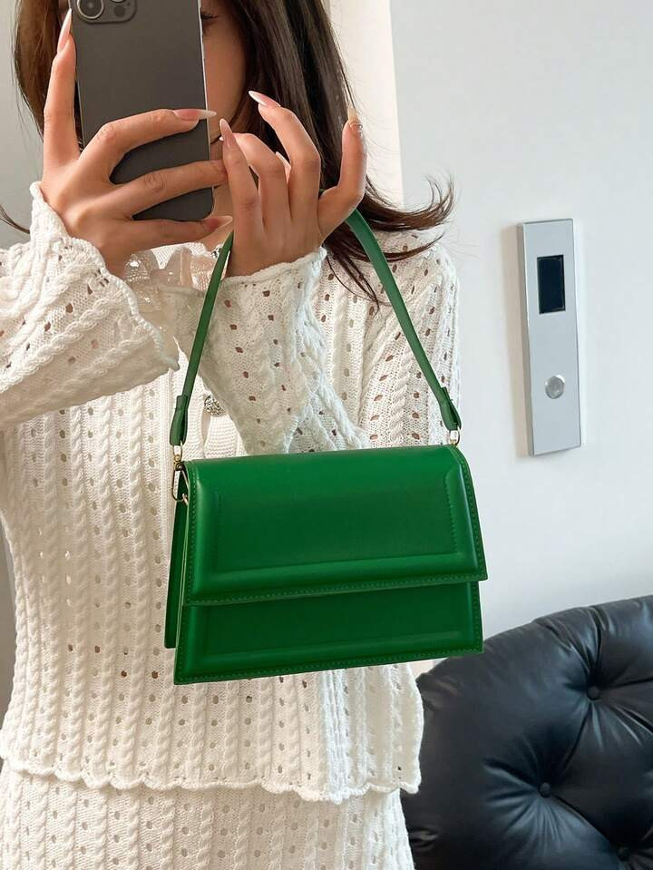 Fashion Casual Minimalist Armpit Bag, Square Flip-Top Crossbody Bag Suitable For Shopping, Wallet... | SHEIN