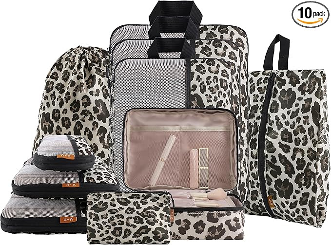 U+U 10 Set Compression Packing Cubes - Ultralight Leopard Travel Organizers with Laundry Bag, Spa... | Amazon (US)