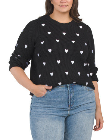 Plus Heart Embroidered Sweater for Women | Polyester/Nylon/Viscose | Marshalls