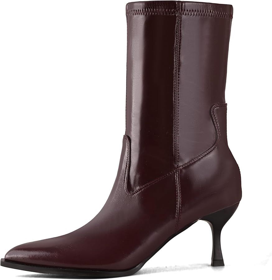 Kitten Heel Ankle Boots for Women Pointed Toe Stacked Stiletto Booties with Side Zipper Mid Calf ... | Amazon (US)