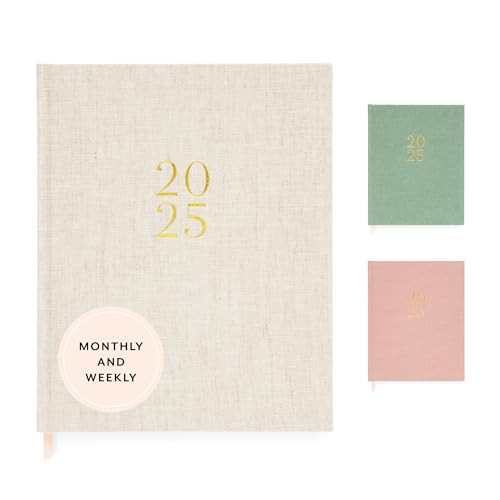 Sugar Paper 2025 Flax Desk Agenda, Weekly and Monthly, January to December, 8.25" x 10.25", 12 Month Calendar for Women, Fabric Bound, Birthday & Thank You Note Tracker | Amazon (US)