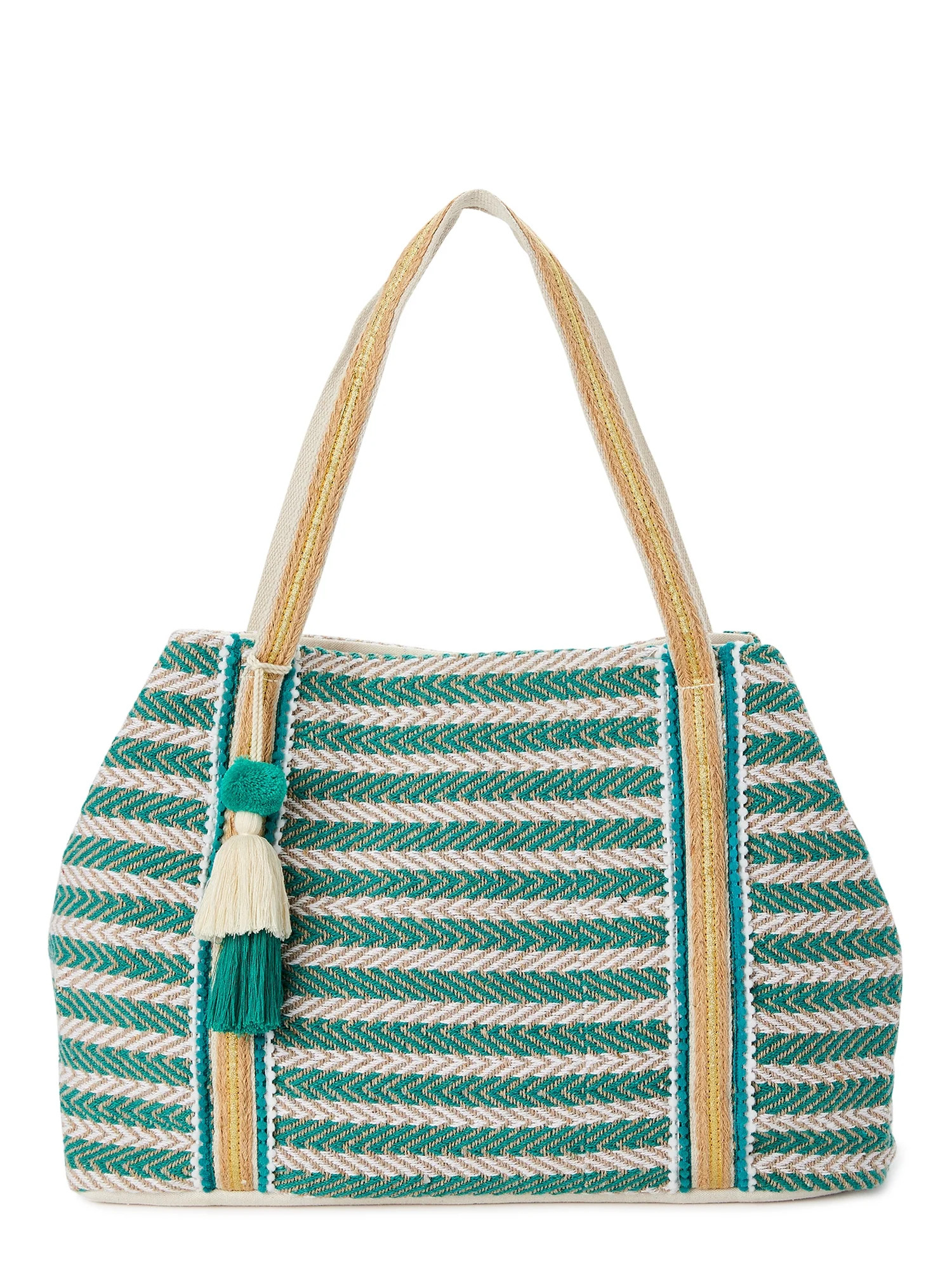 No Boundaries Women's Woven Tote Bag Mint Stripe | Walmart (US)