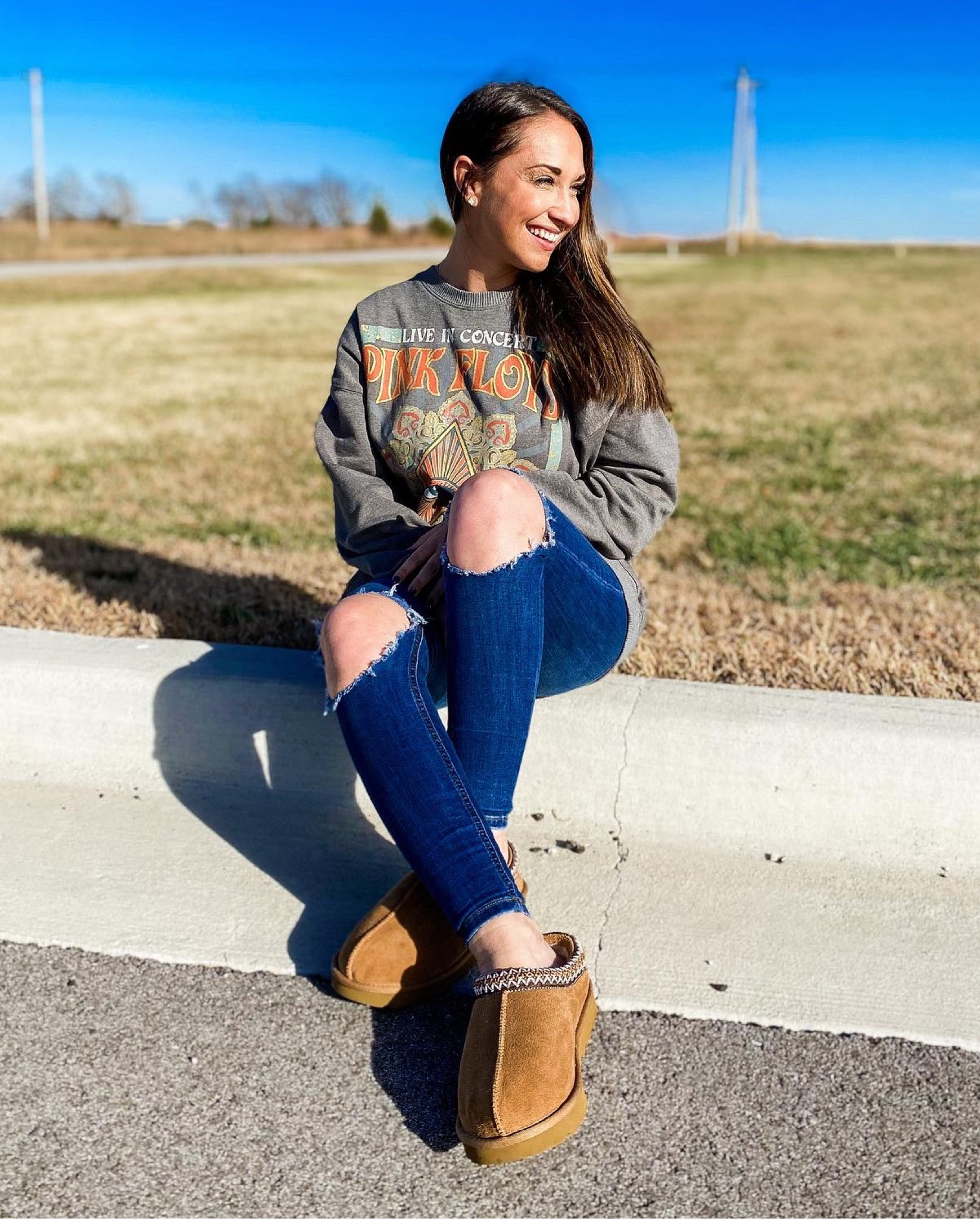 Oversized graphic sweatshirt 
Ugg slippers 

#LTKunder50 #LTKstyletip #LTKsalealert