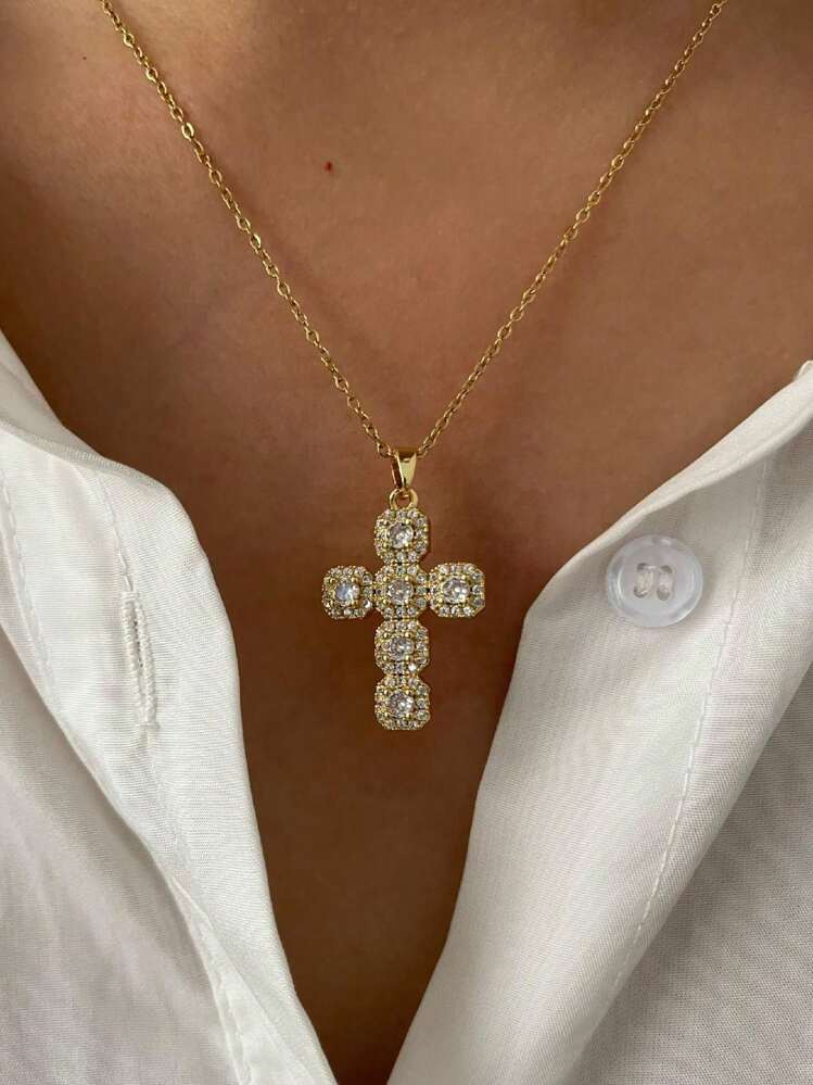 1pc New Luxury Delicate Size 10 Full Rhinestone Sparkling 14K Gold Waterproof Fashionable Versati... | SHEIN