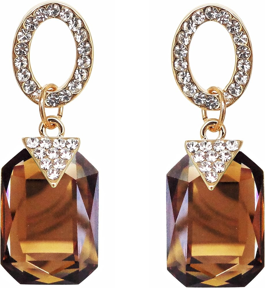 Navachi 18k Gold Plated White Crystal Square Zircon Dangle Stud Earrings | Amazon (US)