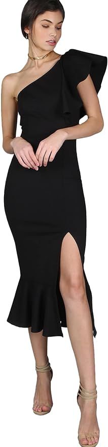 MakeMeChic Women's One Shoulder Sleeveless Ruffle Hem Split Cocktail Party Dress | Amazon (US)