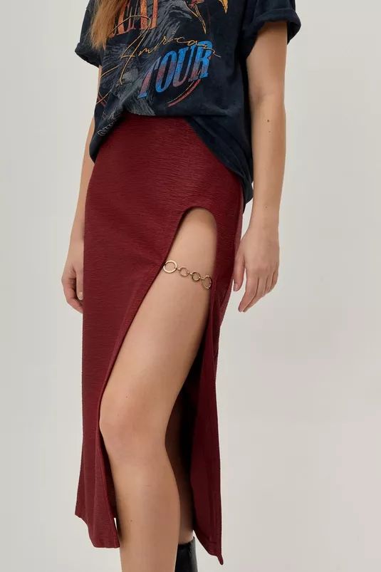 Textured Chain Midi Slit Skirt | Nasty Gal (US)