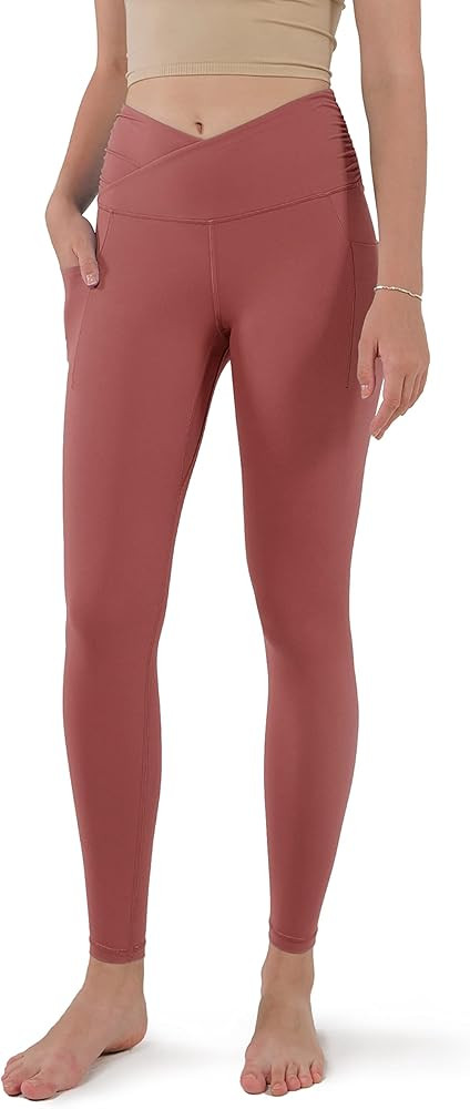 ODODOS Women's Cross Waist Yoga Leggings with Inner Pocket, Sports Gym Workout Running Pants -Ins... | Amazon (US)