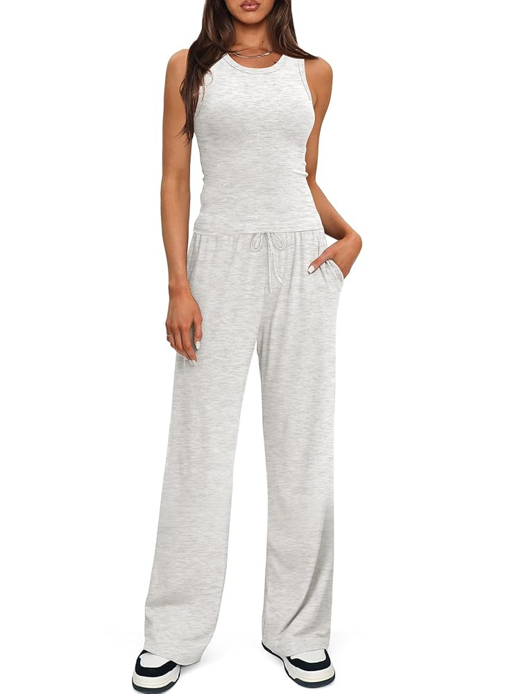 Darong Women's 2 Piece Outfits Lounge Sets Sleeveless Tank Tops Wide Leg Pants Sets Tracksuits Ma... | Amazon (US)