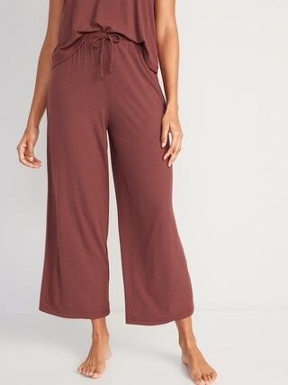 Sunday Sleep High-Waisted Cropped Rib-Knit Wide-Leg Lounge Pants for Women | Old Navy (CA)