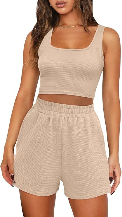 Trendy Queen Womens Two Piece Outfits Lounge Matching Sets 2 Piece Summer Casual Crop Top and Sho... | Amazon (US)