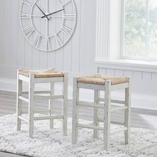 Mirimyn Distressed White / Light Brown Water Hyacinth Counter Height Bar Stool | The Home Depot