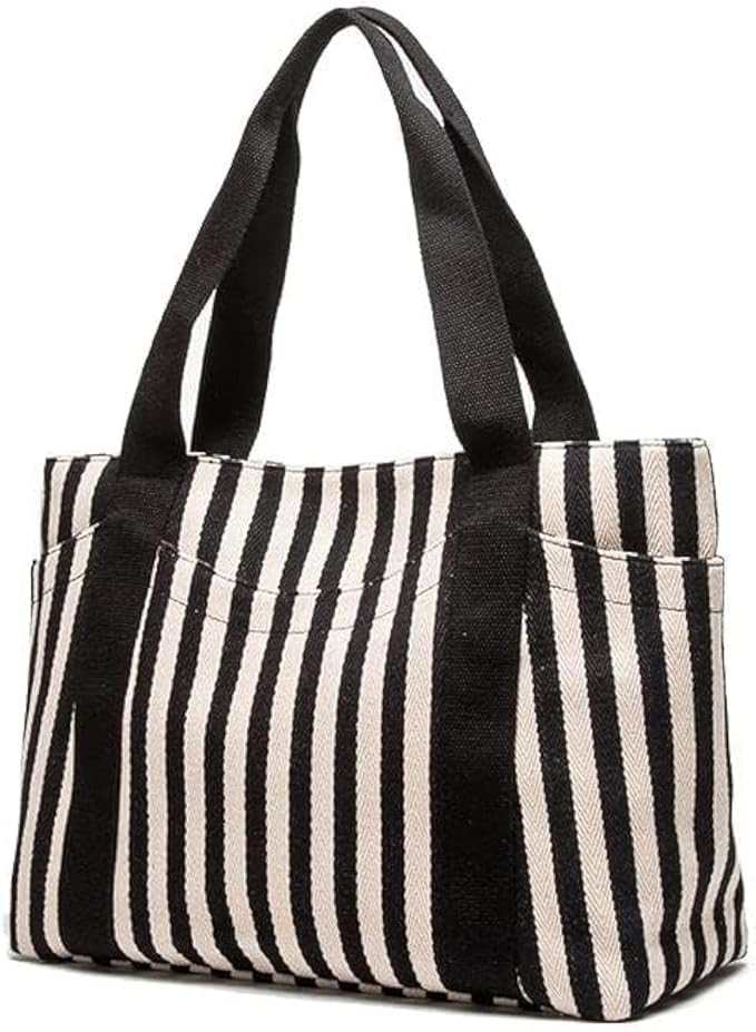 Medium Tote Bag for Women, Canvas Purses Handbags with 7 Pockets & Zippers, Teacher Appreciation ... | Amazon (US)