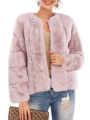 BerryGo Women's Long Sleeve Open Front Fuzzy Faux Fur Coat Pink S | Amazon (US)