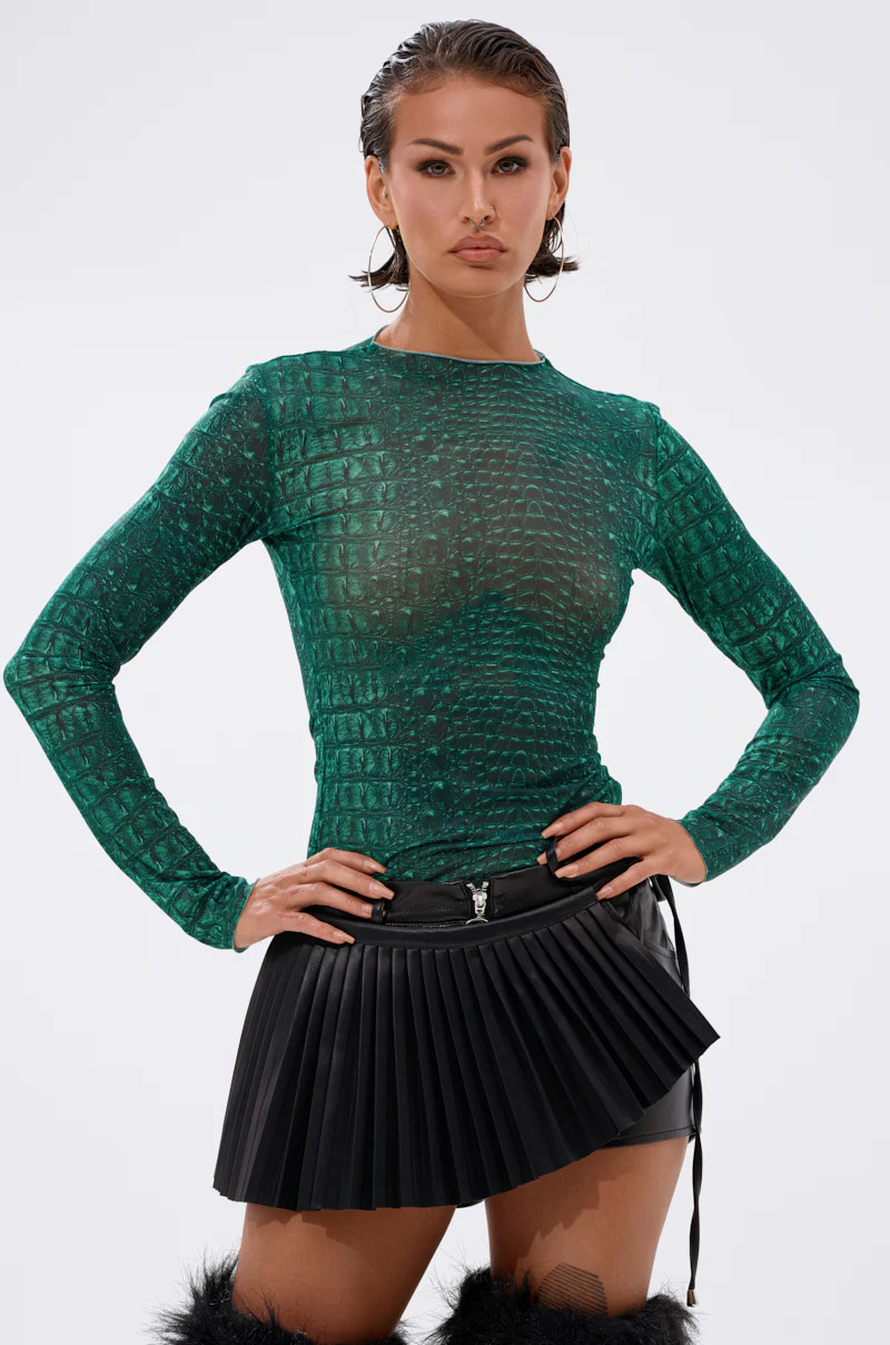 JESSICA PYTHON LONG SLEEVE MESH TOP | AKIRA